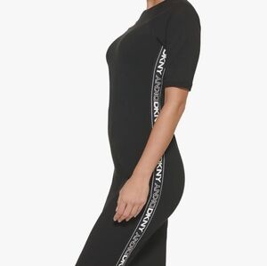 DKNY Flip Logo Tape Bodycon Stretch Sweater Sport Sneaker Black Dress Size M